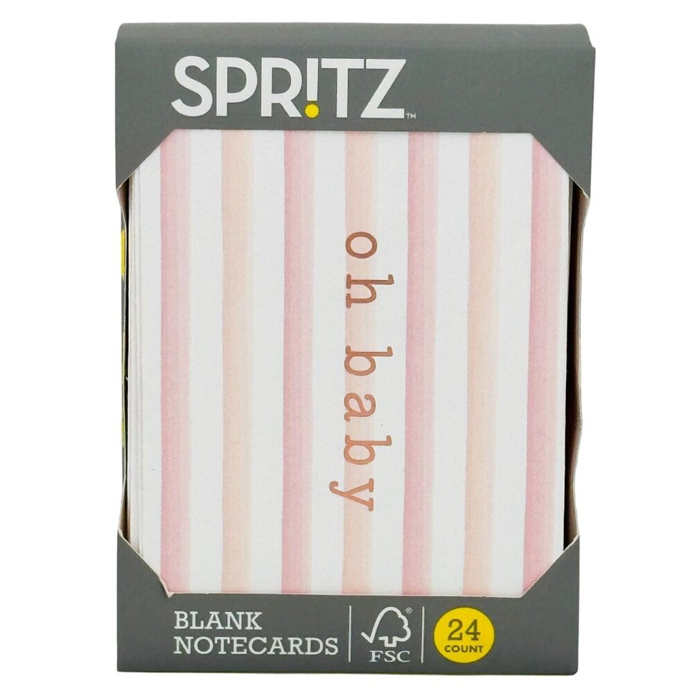Spritz Blank Notecards Oh Baby Striped Design 24 Count Stylish Pastel 3.5"x5.5"